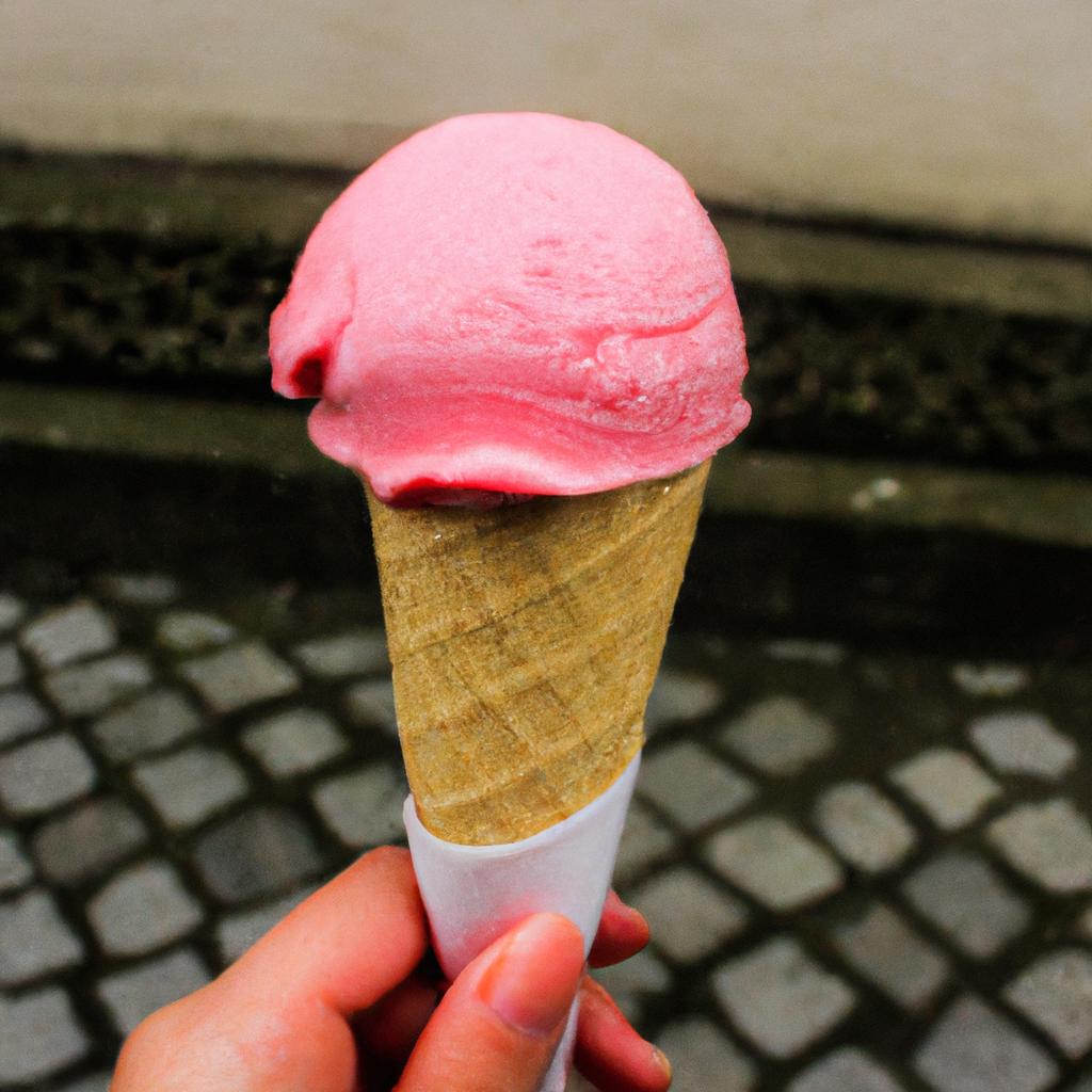 Person holding strawberry ice cream